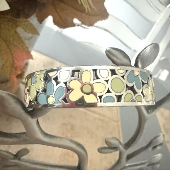 Brighton Flower Bangle Silver Tone Bracelet - Picture 2 of 10